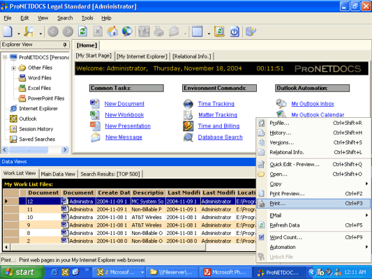 ProNETDOCS Legal Standard Screenshot
